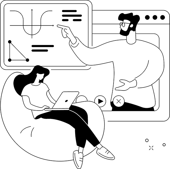 a man pointing at analytics graph and a woman sitting on a couch with laptop to make monthly report