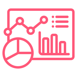 a red and white graph and pie chart for seo analytics