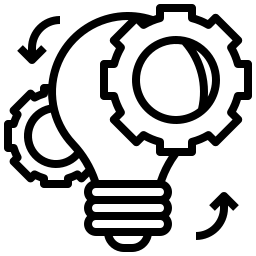a transparent background with a black outline bulb and gear
