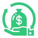 a green bag with a dollar sign in a hand